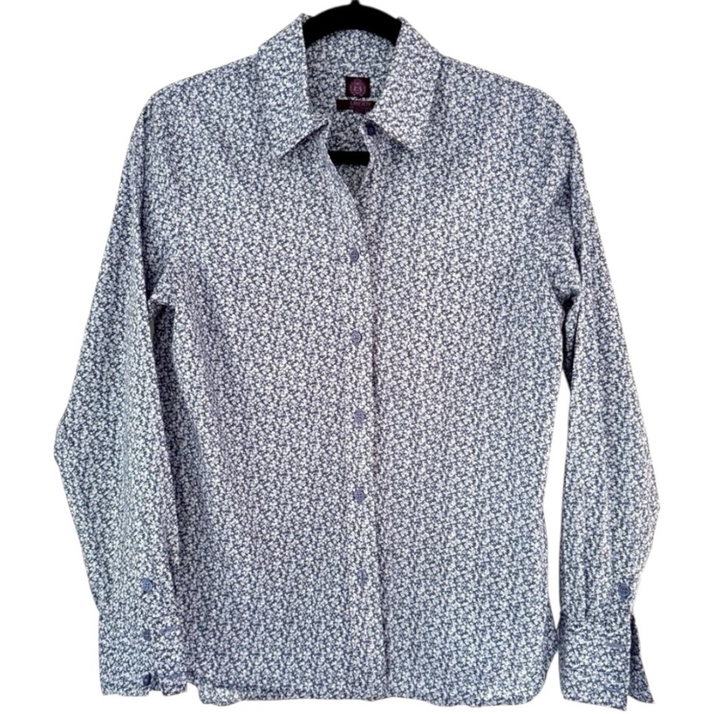 Liberty Art Fabrics Blooming Shirt – Blue Floral Cotton Button-Down, Size Small